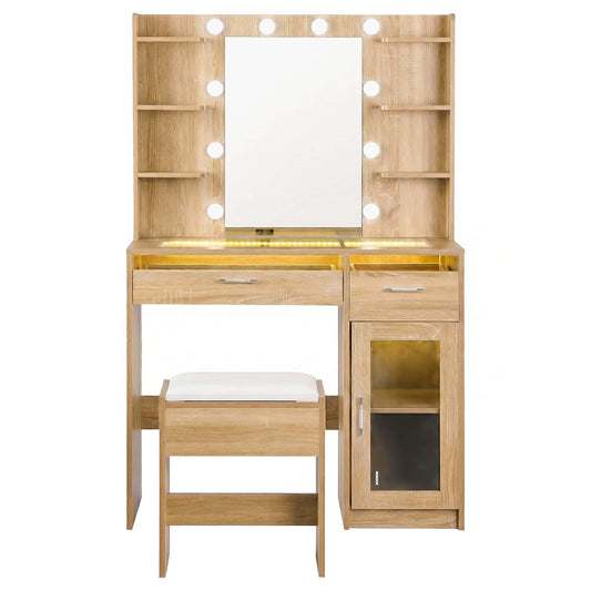Best Dressing Table Vanity Desk Set 10 LED Bulbs RGB Light Wood | Buy Online at Furniture Things Australia
