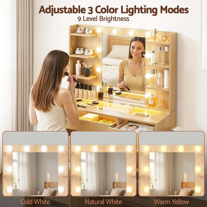 Best Dressing Table Vanity Desk Set 10 LED Bulbs RGB Light Wood | Buy Online at Furniture Things Australia