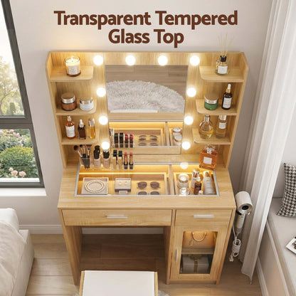 Best Dressing Table Vanity Desk Set 10 LED Bulbs RGB Light Wood | Buy Online at Furniture Things Australia