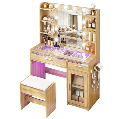Best Dressing Table Vanity Desk Set 10 LED Bulbs RGB Light Wood | Buy Online at Furniture Things Australia