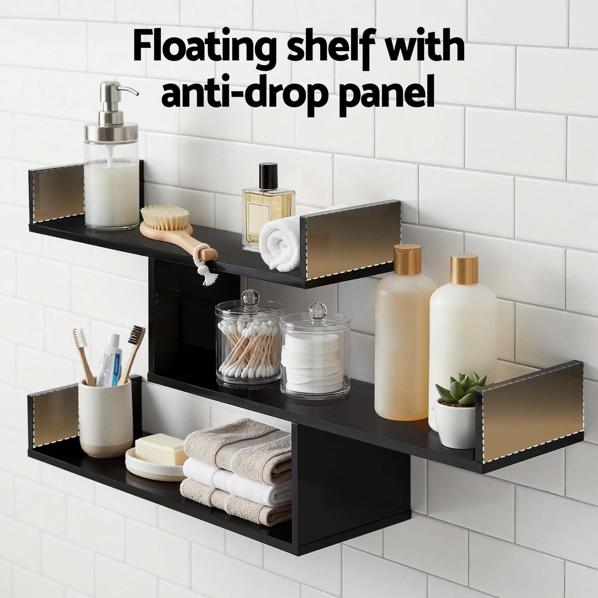 Best Floating Wall Shelf 3 Tier Black | Buy Online at Furniture Things Australia