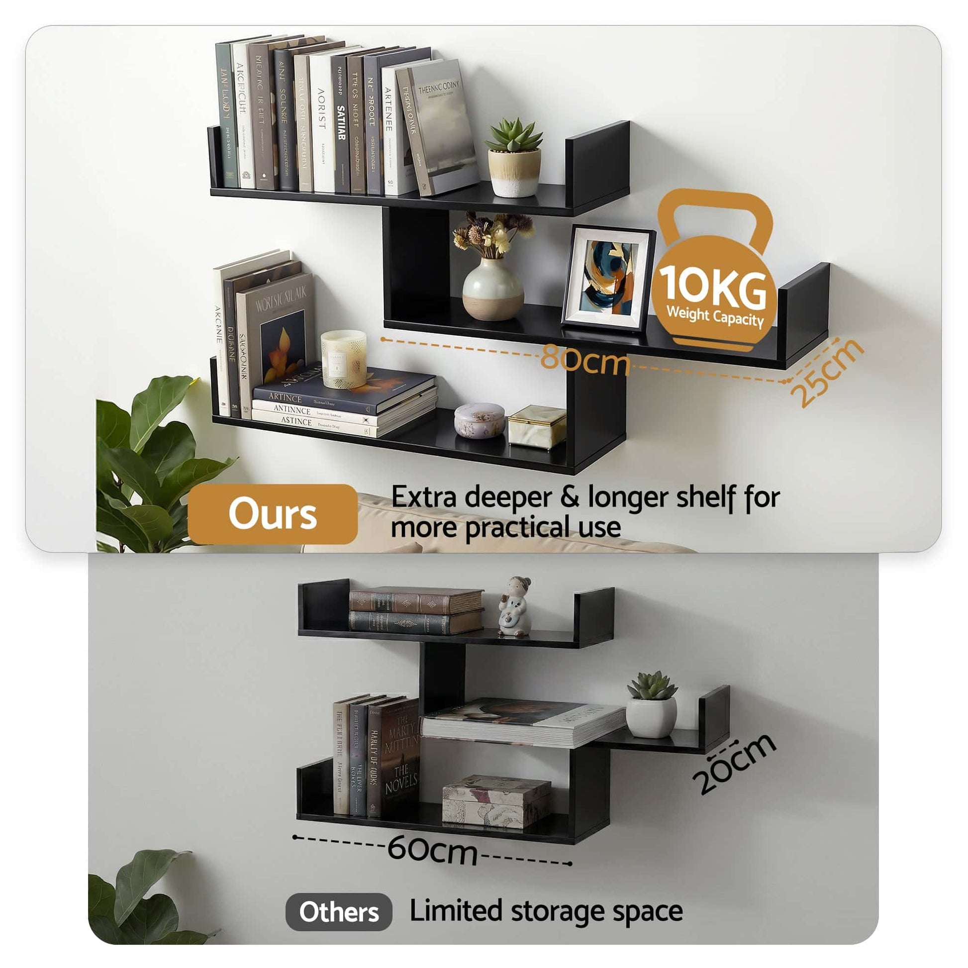 Best Floating Wall Shelf 3 Tier Black | Buy Online at Furniture Things Australia