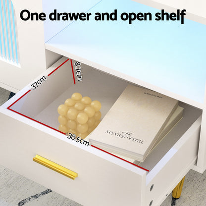 LED Coffee Table Shelf Drawer Storage White