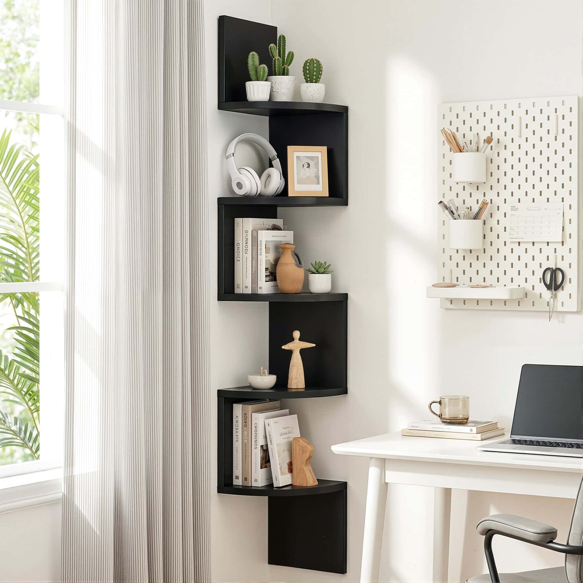 Best Wall Shelf Bookshelf Corner Floating 5-Tier Black | Buy Online at Furniture Things Australia