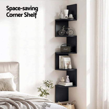 Best Wall Shelf Bookshelf Corner Floating 5-Tier Black | Buy Online at Furniture Things Australia