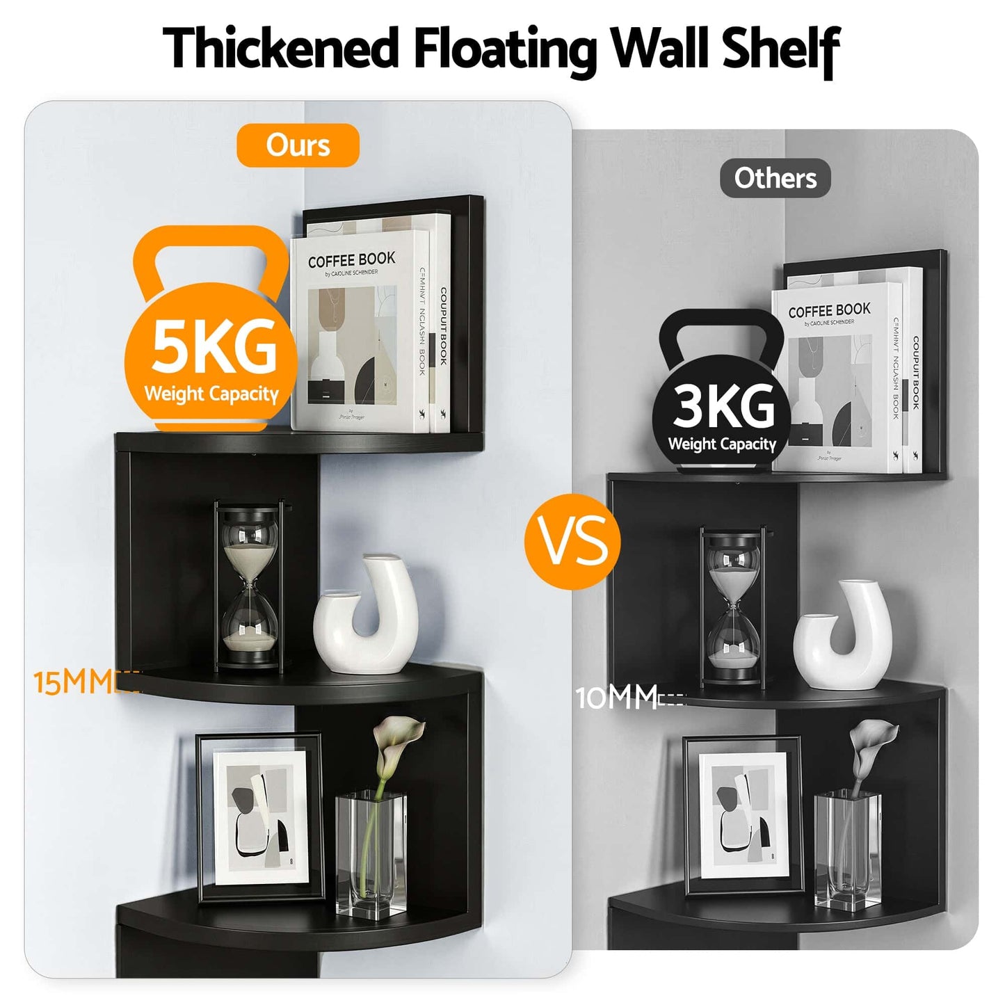 Best Wall Shelf Bookshelf Corner Floating 5-Tier Black | Buy Online at Furniture Things Australia