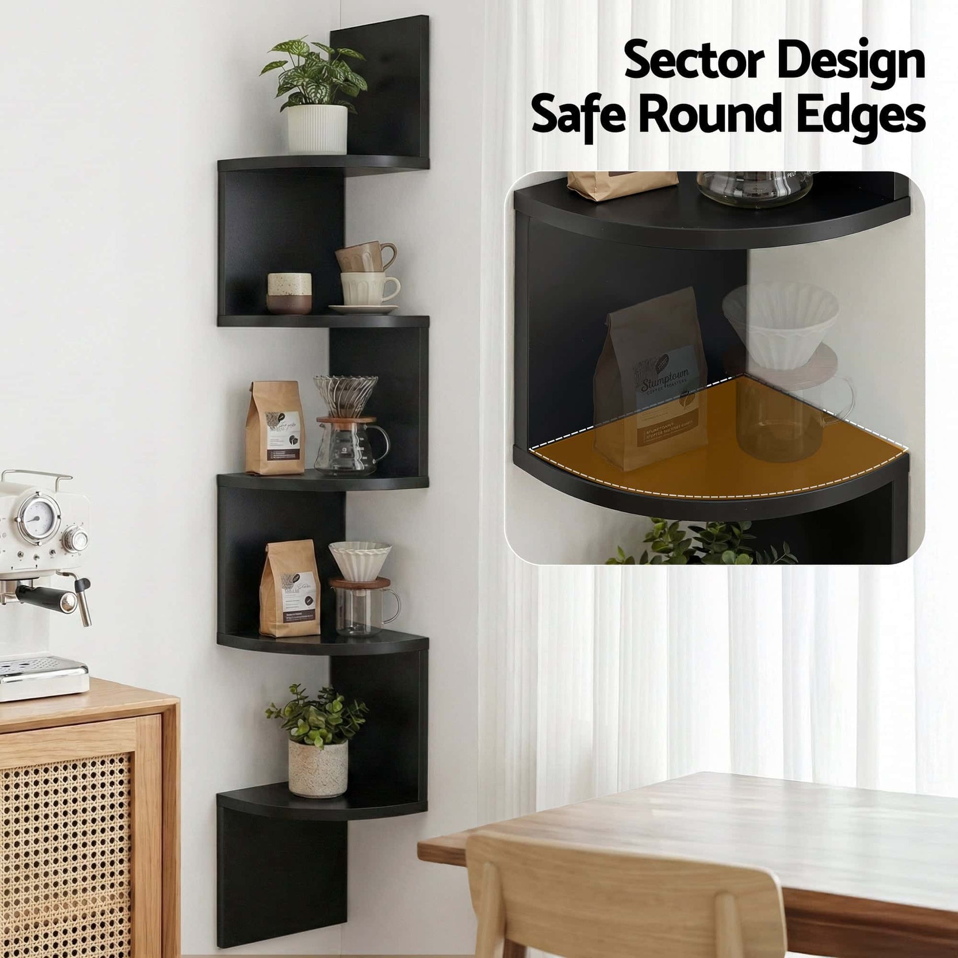 Best Wall Shelf Bookshelf Corner Floating 5-Tier Black | Buy Online at Furniture Things Australia