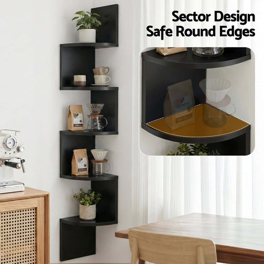 Best Wall Shelf Bookshelf Corner Floating 5-Tier Black | Buy Online at Furniture Things Australia