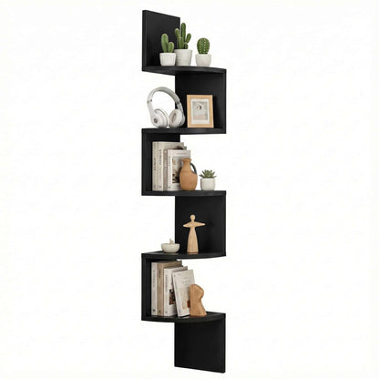 Best Wall Shelf Bookshelf Corner Floating 5-Tier Black | Buy Online at Furniture Things Australia