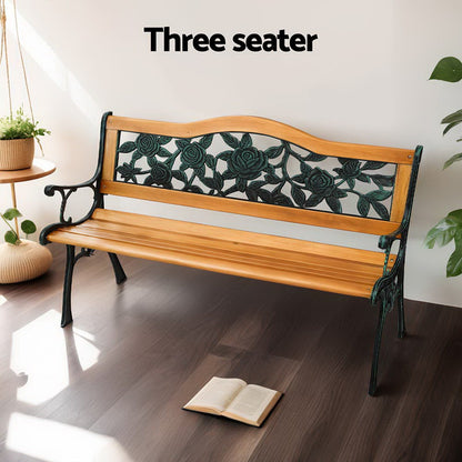 Outdoor Garden Bench Seat 126cm Wooden Cast Iron 3 Seater Patio Furniture