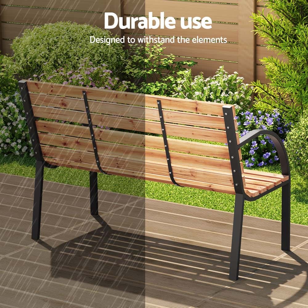 Best Outdoor Garden Bench Seat 120cm Wooden Steel 2 Seater Patio Furniture Natural | Buy Online at Furniture Things Aust
