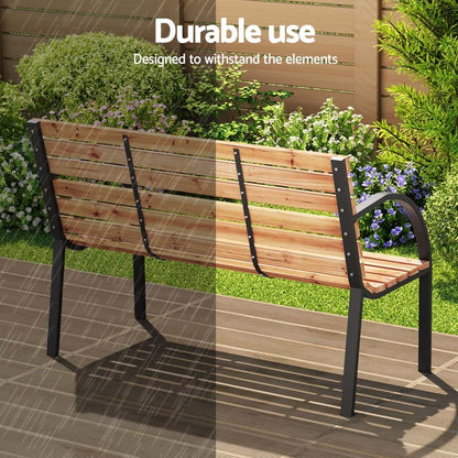 Best Outdoor Garden Bench Seat 120cm Wooden Steel 2 Seater Patio Furniture Natural | Buy Online at Furniture Things Aust
