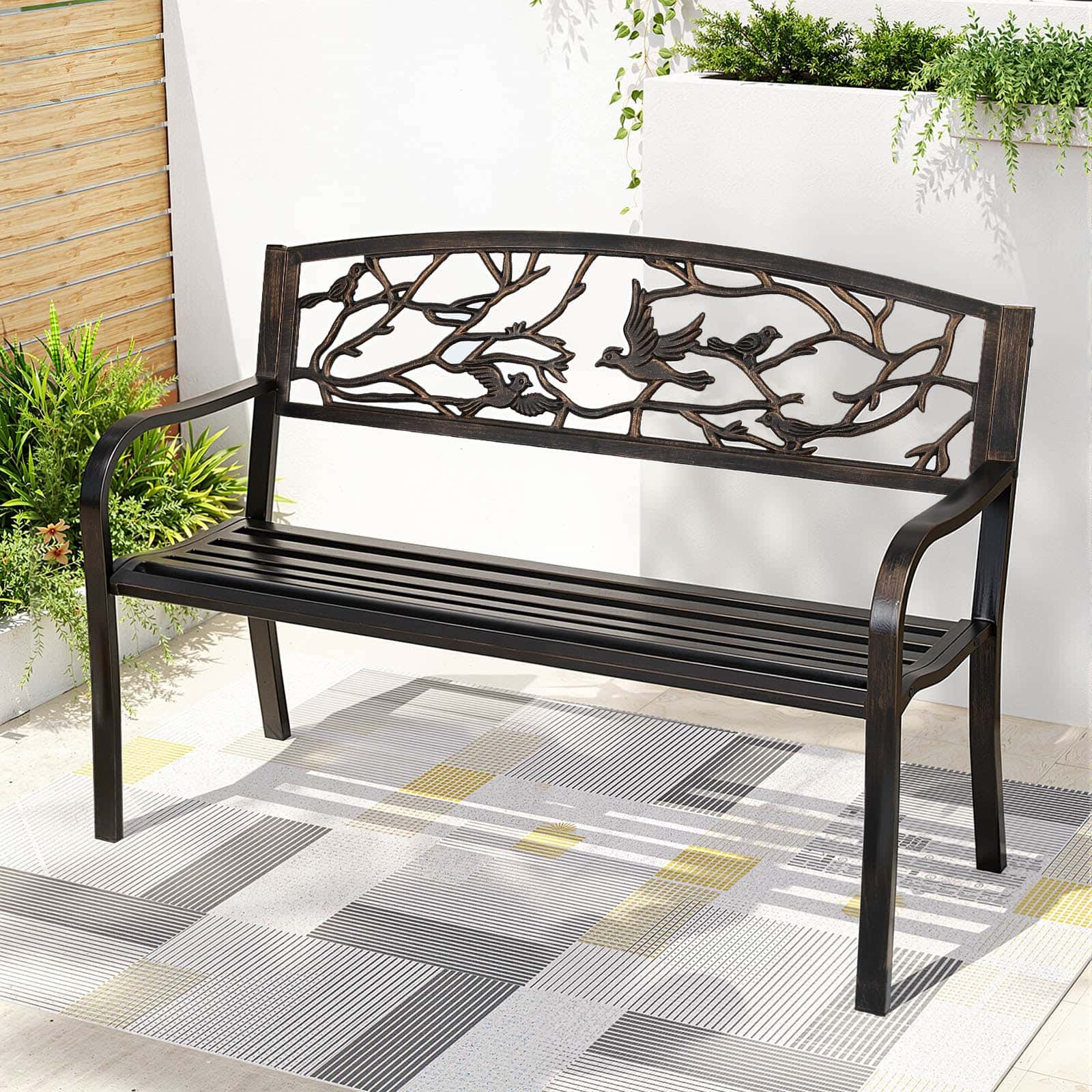 Best Outdoor Bench Seat Garden Steel Outdoor Furniture 3 Seater Park Bronze | Buy Online at Furniture Things Australia