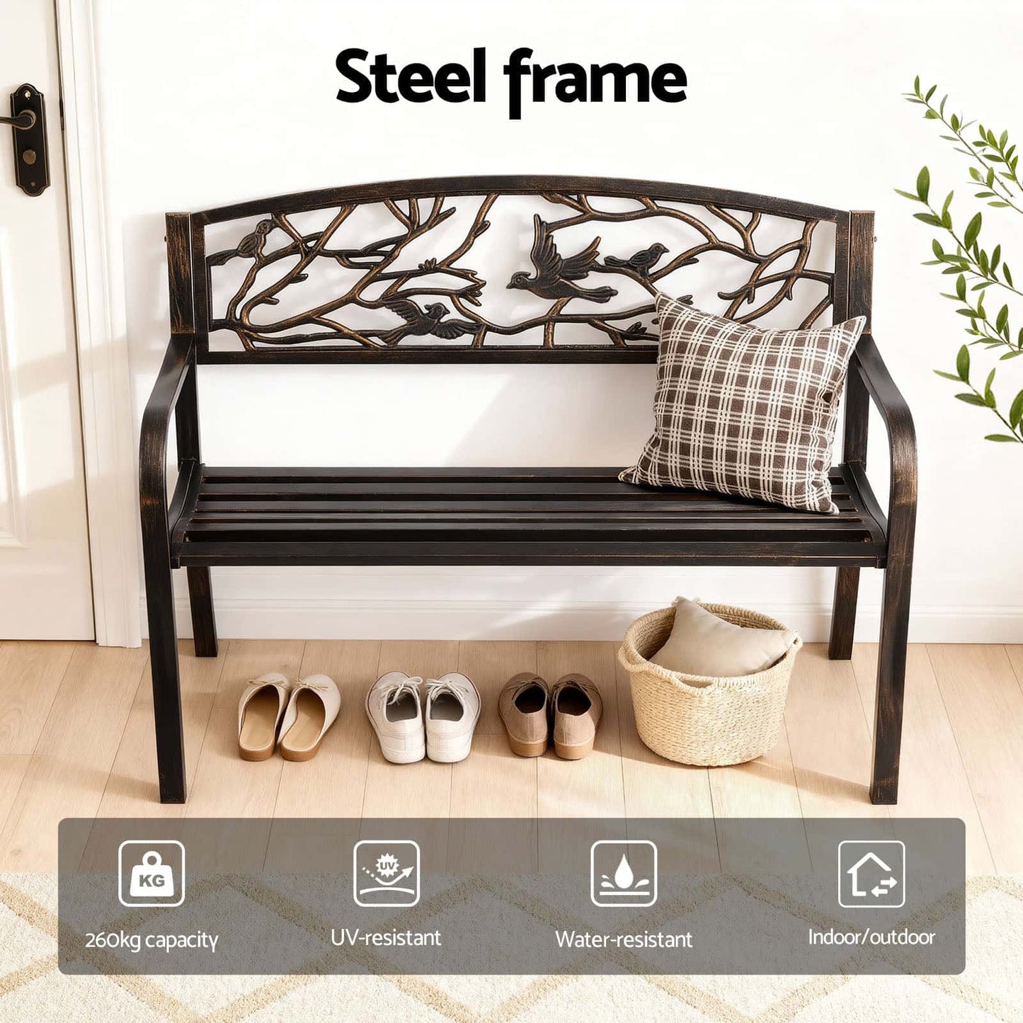 Best Outdoor Bench Seat Garden Steel Outdoor Furniture 3 Seater Park Bronze | Buy Online at Furniture Things Australia