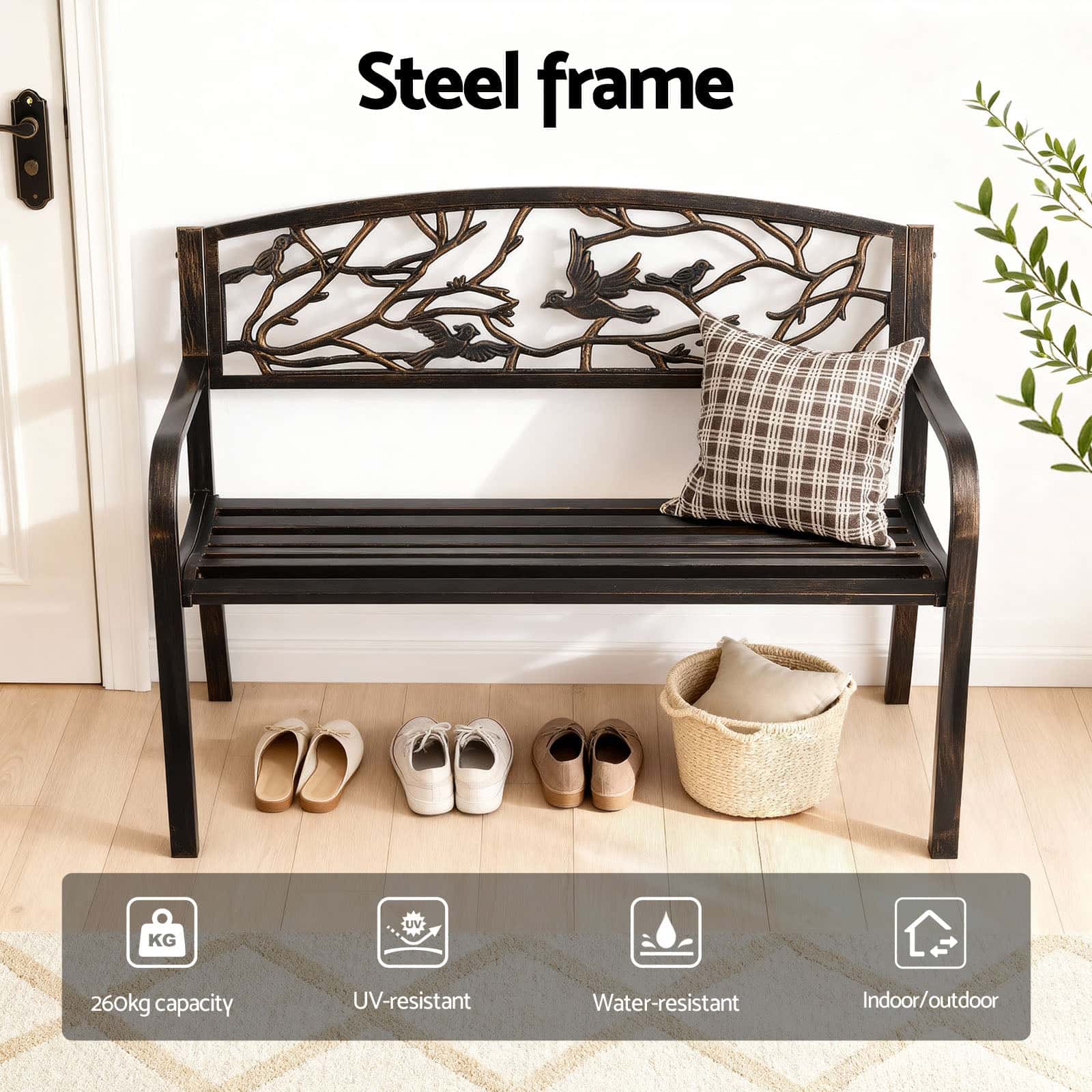 Best Outdoor Bench Seat Garden Steel Outdoor Furniture 3 Seater Park Bronze | Buy Online at Furniture Things Australia