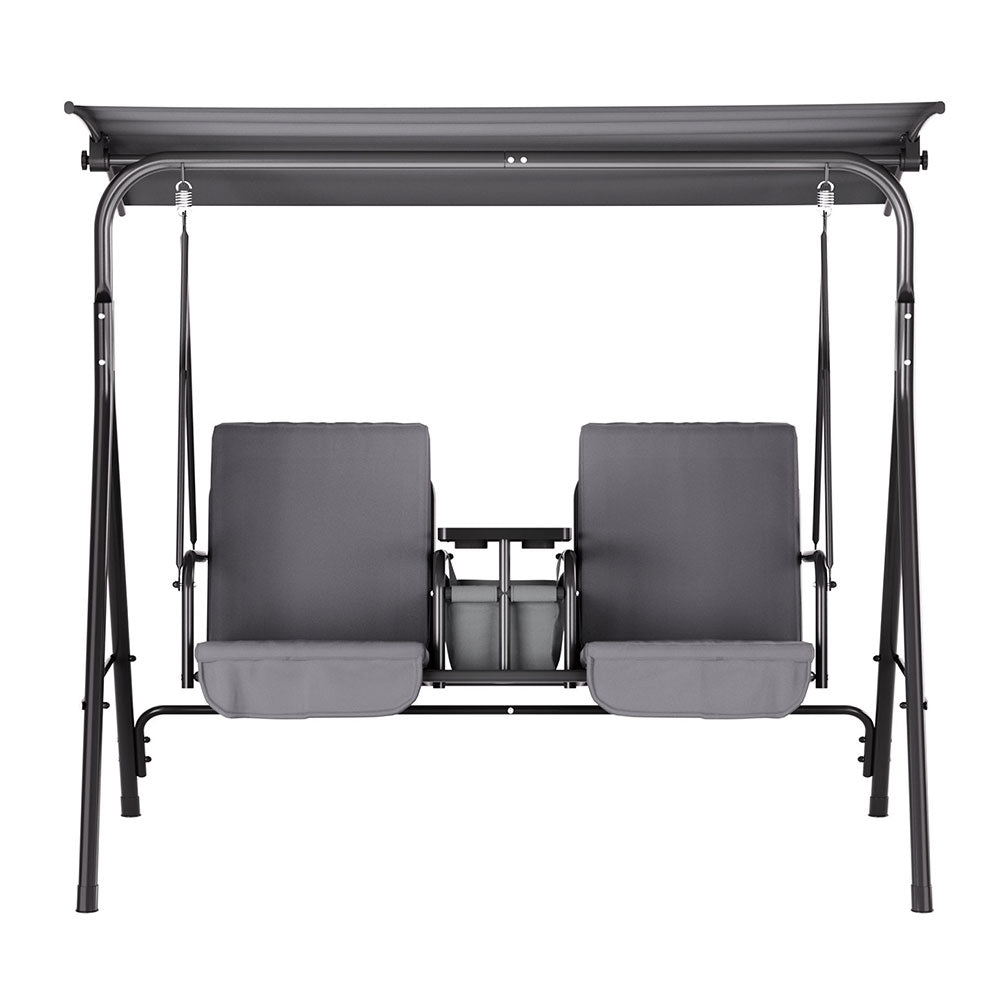 Outdoor Swing Chair Garden Chair Canopy Cup Holder 2 Seater Grey