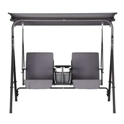Outdoor Swing Chair Garden Chair Canopy Cup Holder 2 Seater Grey