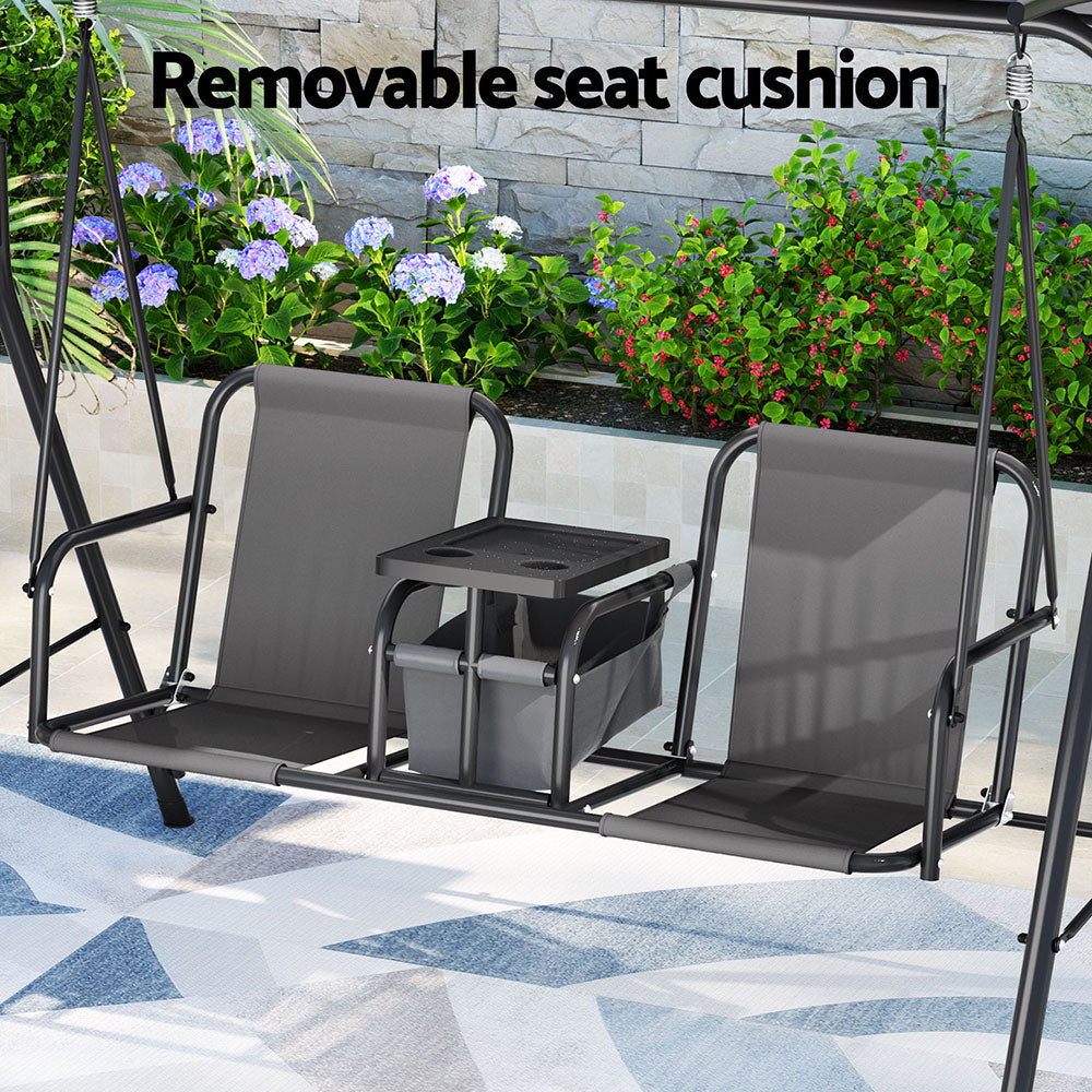 Outdoor Swing Chair Garden Chair Canopy Cup Holder 2 Seater Grey
