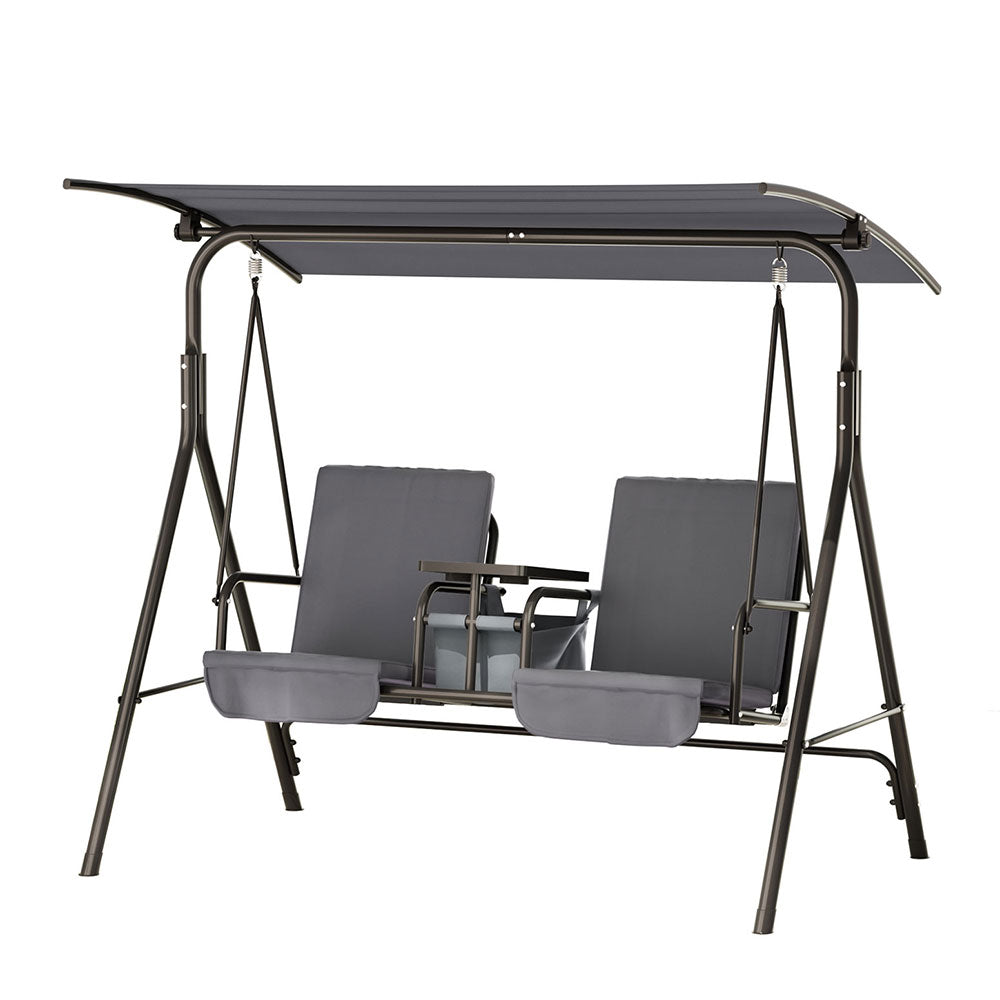 Outdoor Swing Chair Garden Chair Canopy Cup Holder 2 Seater Grey