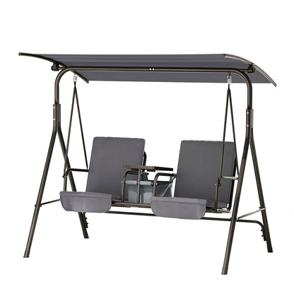 Outdoor Swing Chair Garden Chair Canopy Cup Holder 2 Seater Grey