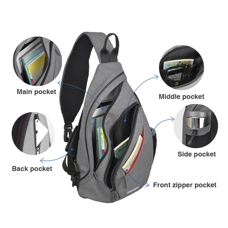 Sling Bag Crossbody Water-Repellent USB Travel
