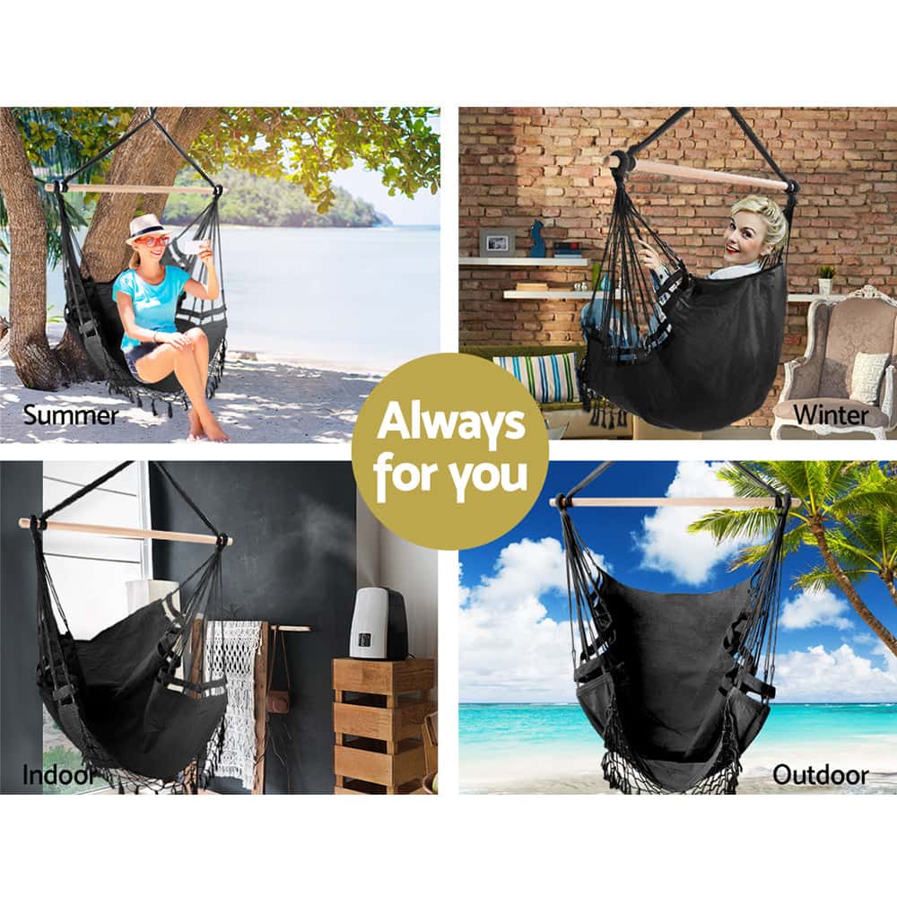 Best Hanging Hammock Chair Outdoor Swing Hammocks Tassel Grey | Buy Online at Furniture Things Australia