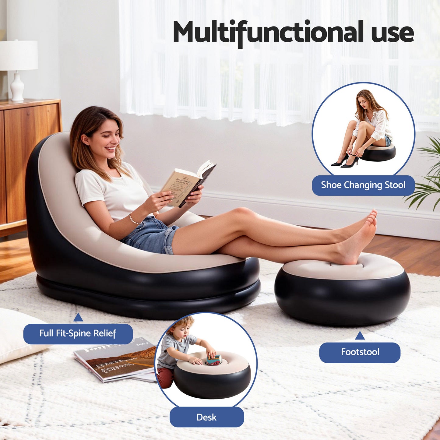 Inflatable Chair with Ottoman Air Sofa Blow Up Air Chair for Camping with Pump