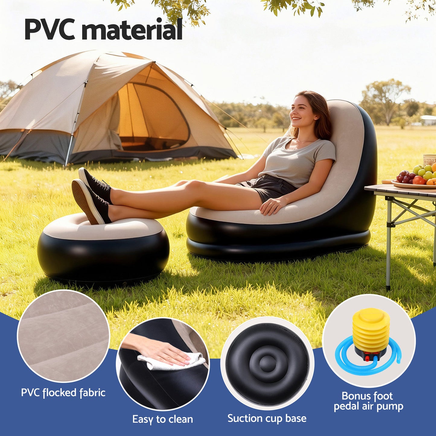Inflatable Chair with Ottoman Air Sofa Blow Up Air Chair for Camping with Pump