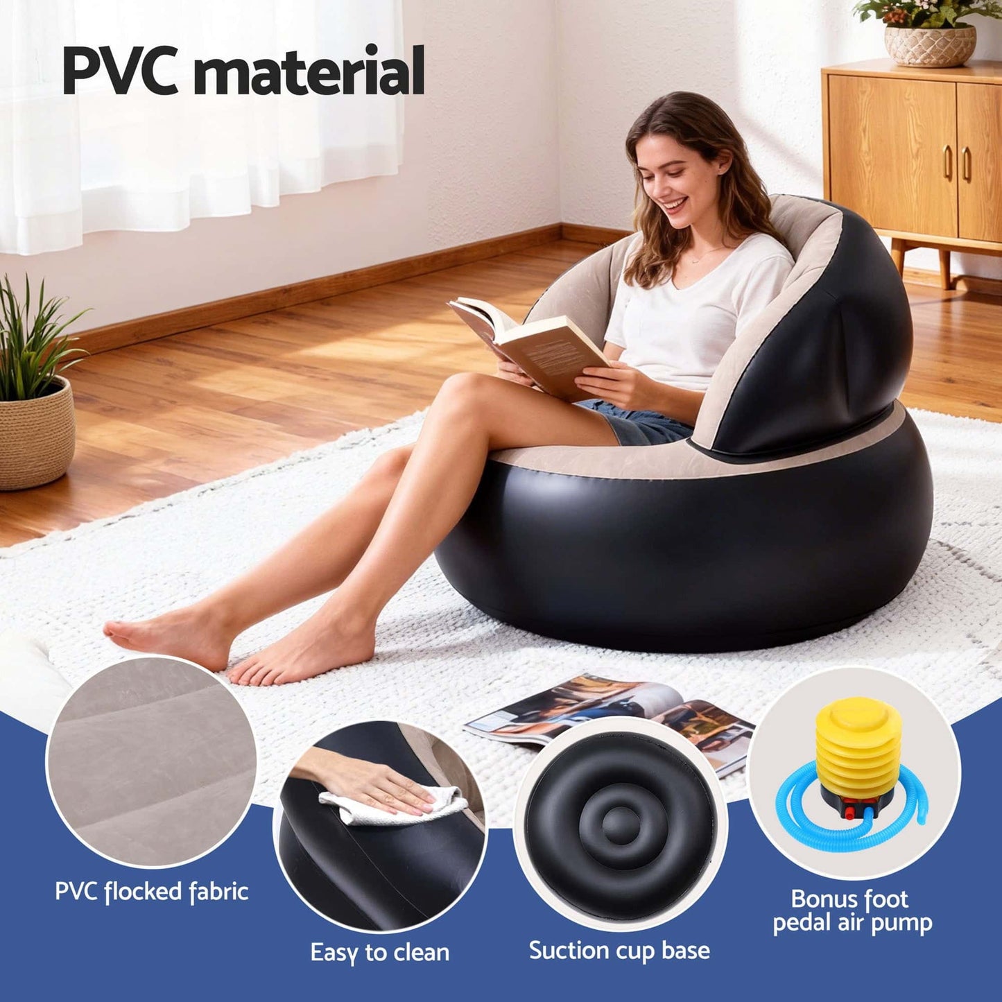 Best Inflatable Chair Blow Up Folding Air Chairs Sofa for Camping with Pump | Buy Online at Furniture Things Australia