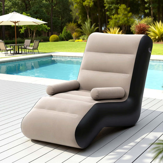 Best Inflatable Chair Sun Lounger Blow Up Folding Air Chairs Sofa for Camping with Pump | Buy Online at Furniture Things