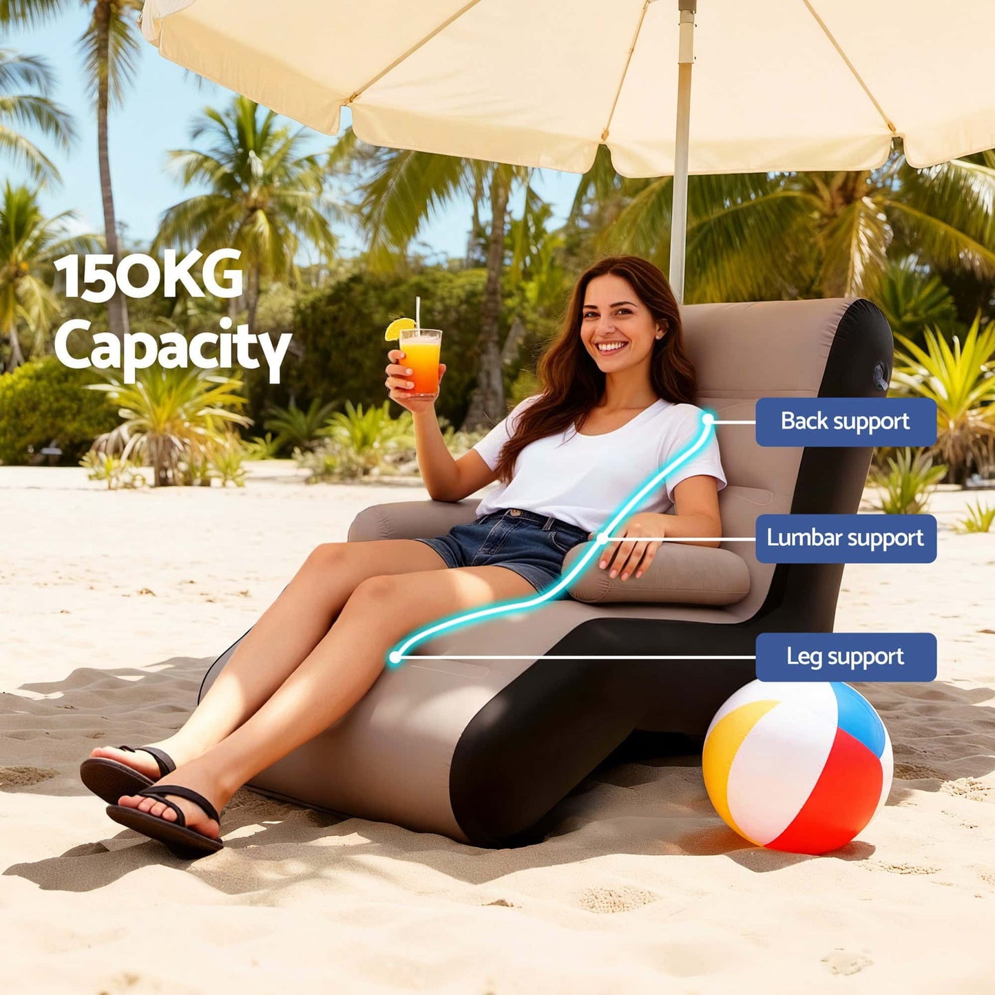 Best Inflatable Chair Sun Lounger Blow Up Folding Air Chairs Sofa for Camping with Pump | Buy Online at Furniture Things