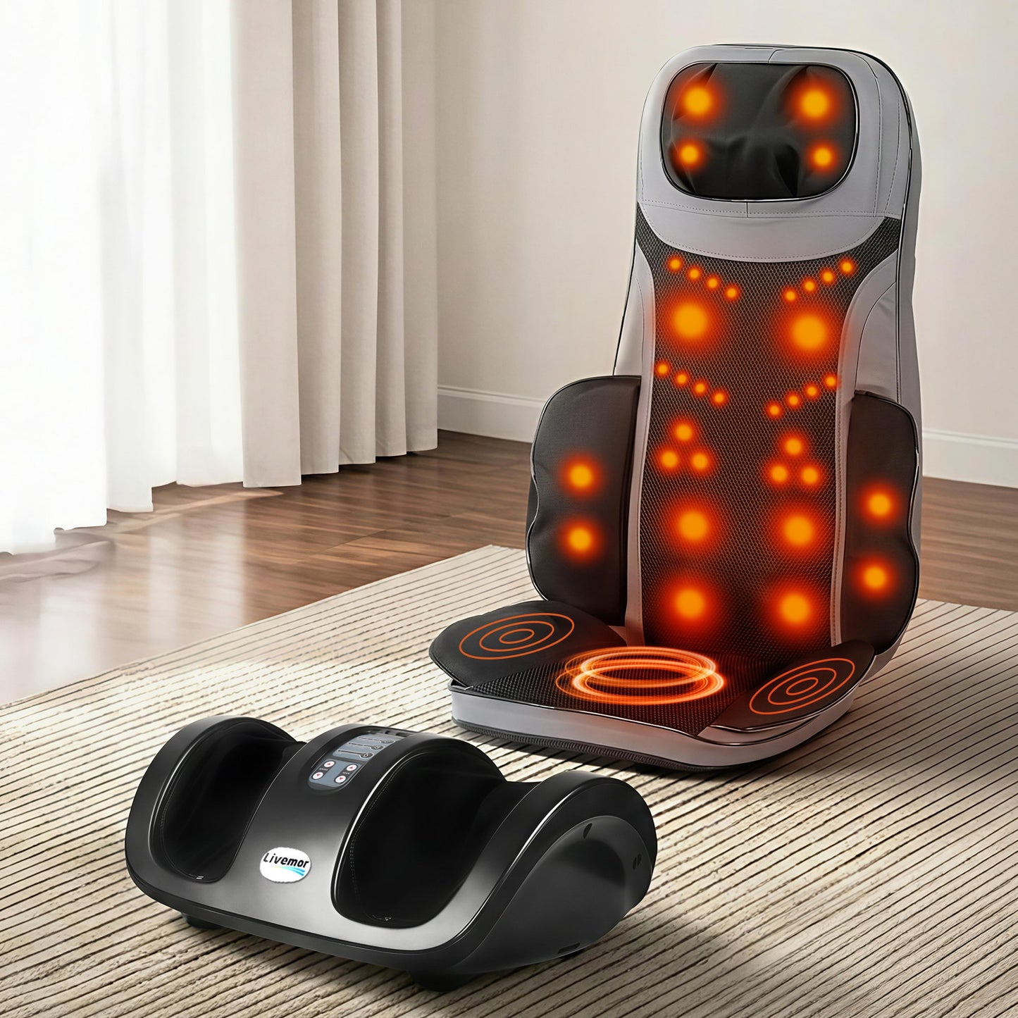 Full Back Massage Seat Cushion Heating With Kneading Foot Massagers
