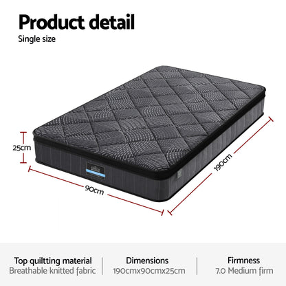 Bedding Single Mattress 25cm Pocket Spring Latex Euro Top Medium Firm Bed