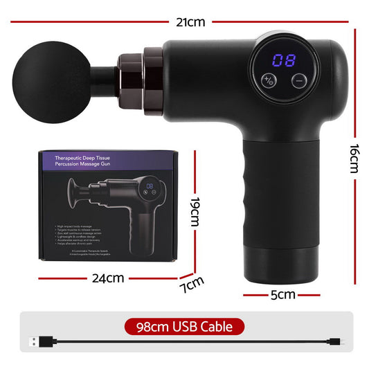 Massage Gun 8 Speed 4 Heads Vibration Muscle Massager Chargeable Black