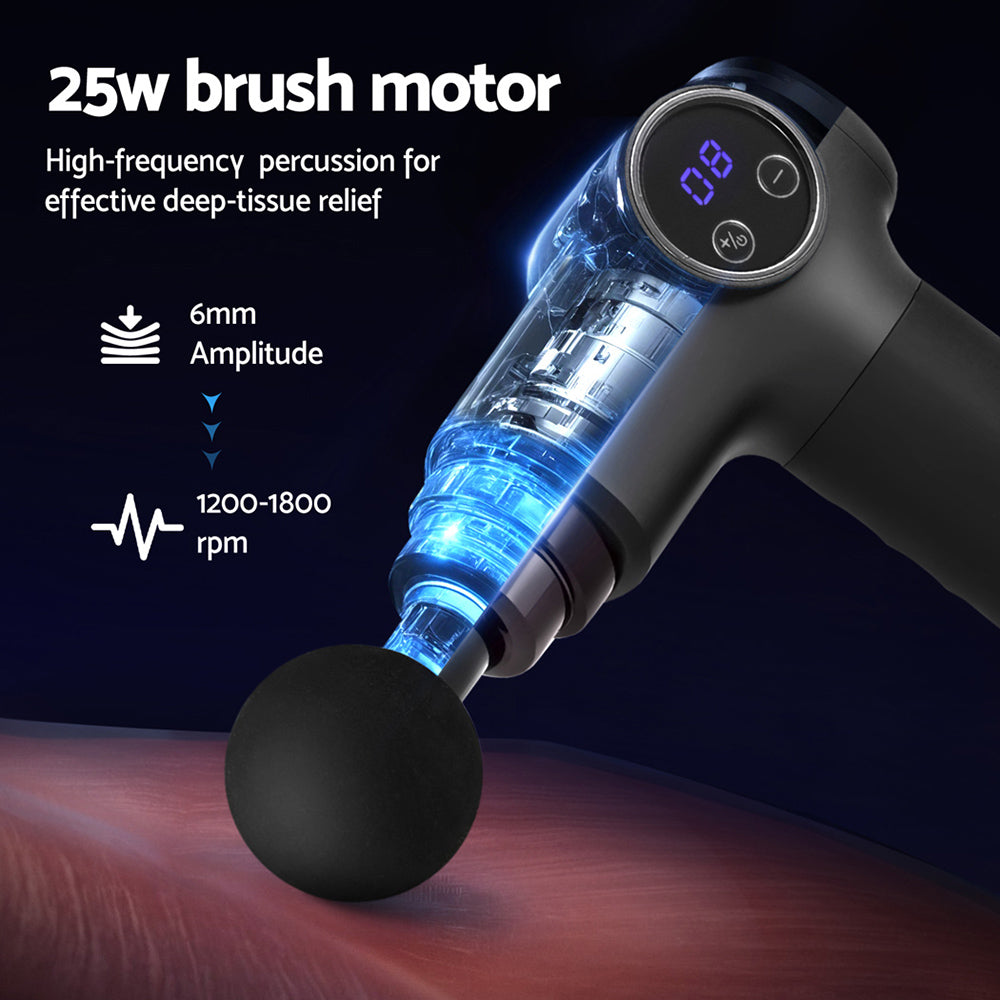 Massage Gun 8 Speed 4 Heads Vibration Muscle Massager Chargeable Black