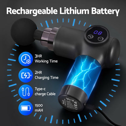 Massage Gun 8 Speed 4 Heads Vibration Muscle Massager Chargeable Black