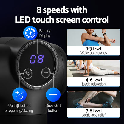 Massage Gun 8 Speed 4 Heads Vibration Muscle Massager Chargeable Black