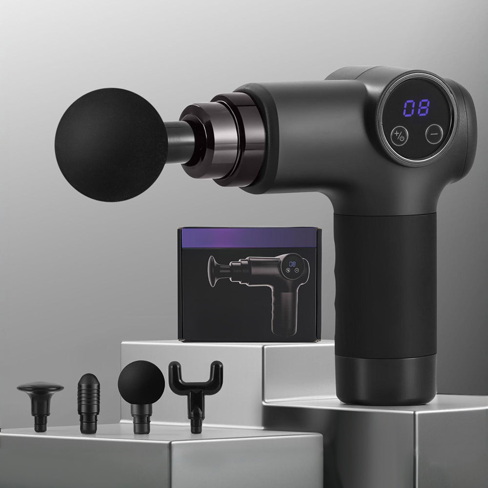 Massage Gun 8 Speed 4 Heads Vibration Muscle Massager Chargeable Black