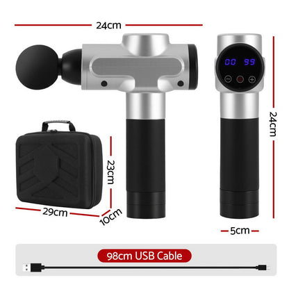 Massage Gun with 30 Speed 6 Heads Muscle Massager (Silver)