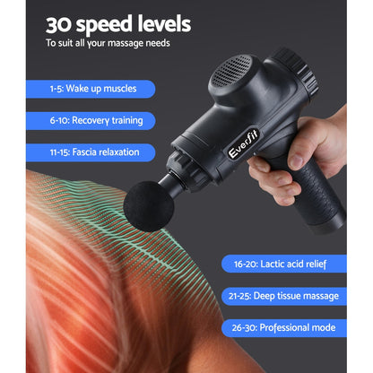 Massage Gun 30 Speed 6 Heads Muscle Massager (Black)