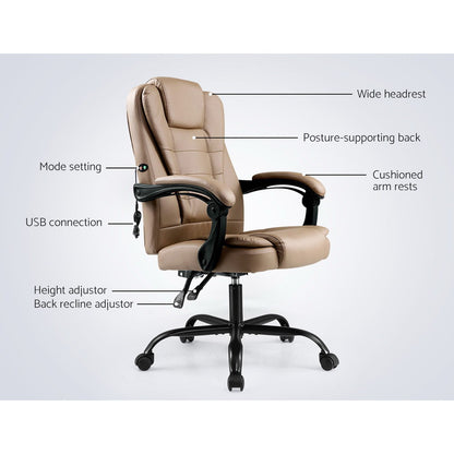 Massage Office Chair Executive Computer Gaming Chairs Brown PU Leather Espresso
