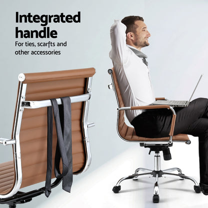 Office Chair Conference Chairs PU Leather Mid Back Brown