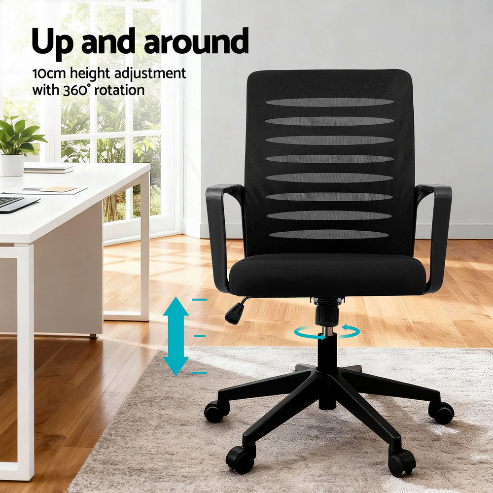 Ergonomic Office Chair Mesh Computer Desk Chairs with Lumbar Support, Height Adjustment Swivel Chair Mid Back for Home Office Study, Black