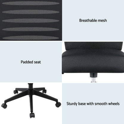 Ergonomic Office Chair Mesh Computer Desk Chairs with Lumbar Support, Height Adjustment Swivel Chair Mid Back for Home Office Study, Black