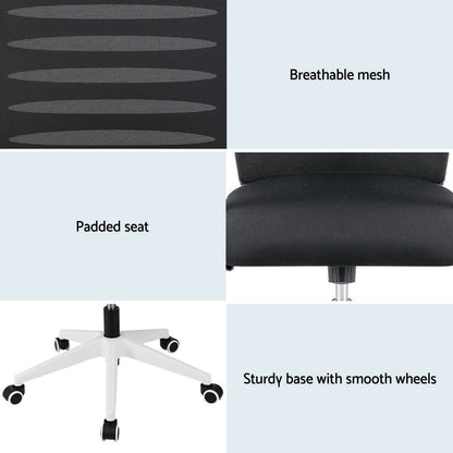 Ergonomic Office Chair Mesh Computer Desk Chairs with Lumbar Support, Height Adjustment Swivel Chair Mid Back for Home Office Study, Black and White