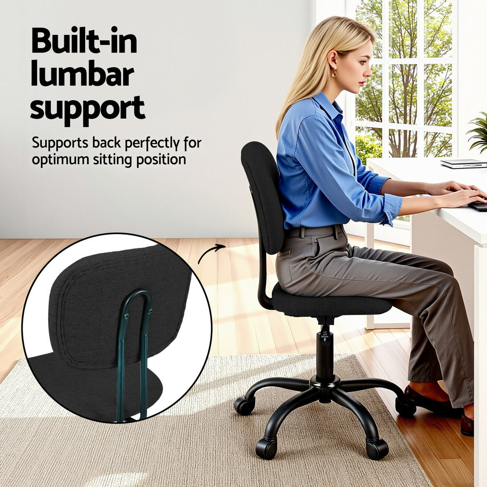 Armless Office Chair with Wheels - Black