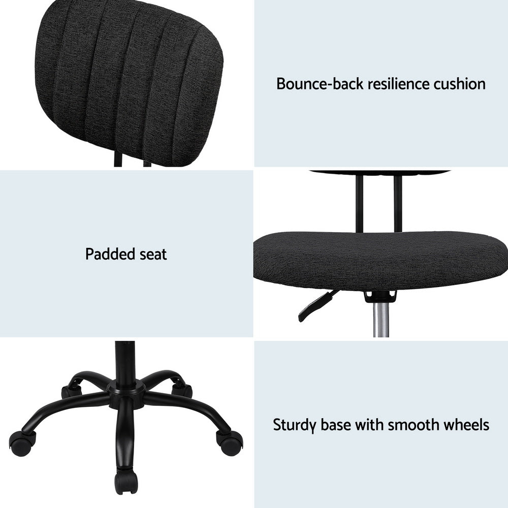 Armless Office Chair with Wheels - Black