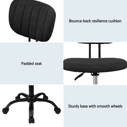 Armless Office Chair with Wheels - Black