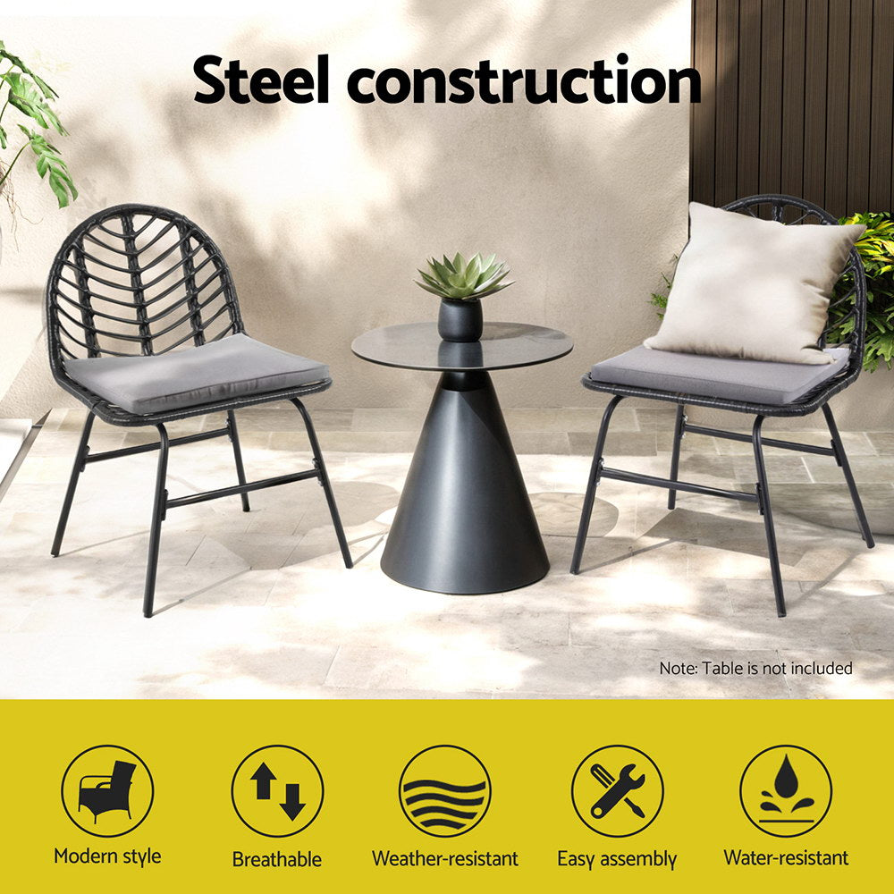 2x Outdoor Chairs Dining Chair Lounge Wicker Patio Furniture Black