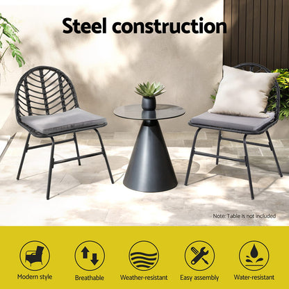 2x Outdoor Chairs Dining Chair Lounge Wicker Patio Furniture Black